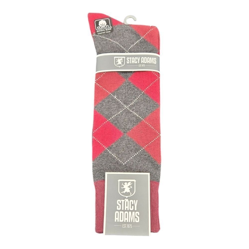 STACY ADAMS MEN'S COLORFUL BURGUNDY/ CHARCOAL ARGYLE DRESS SOCK.